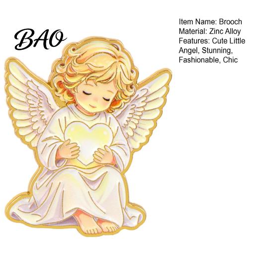 Versatile Outfit Decoration Little Angel Brooch Pin for Women, Cute Guardian Holding Heart Lapel Backpack Pins with Wings, Clothing Accessory