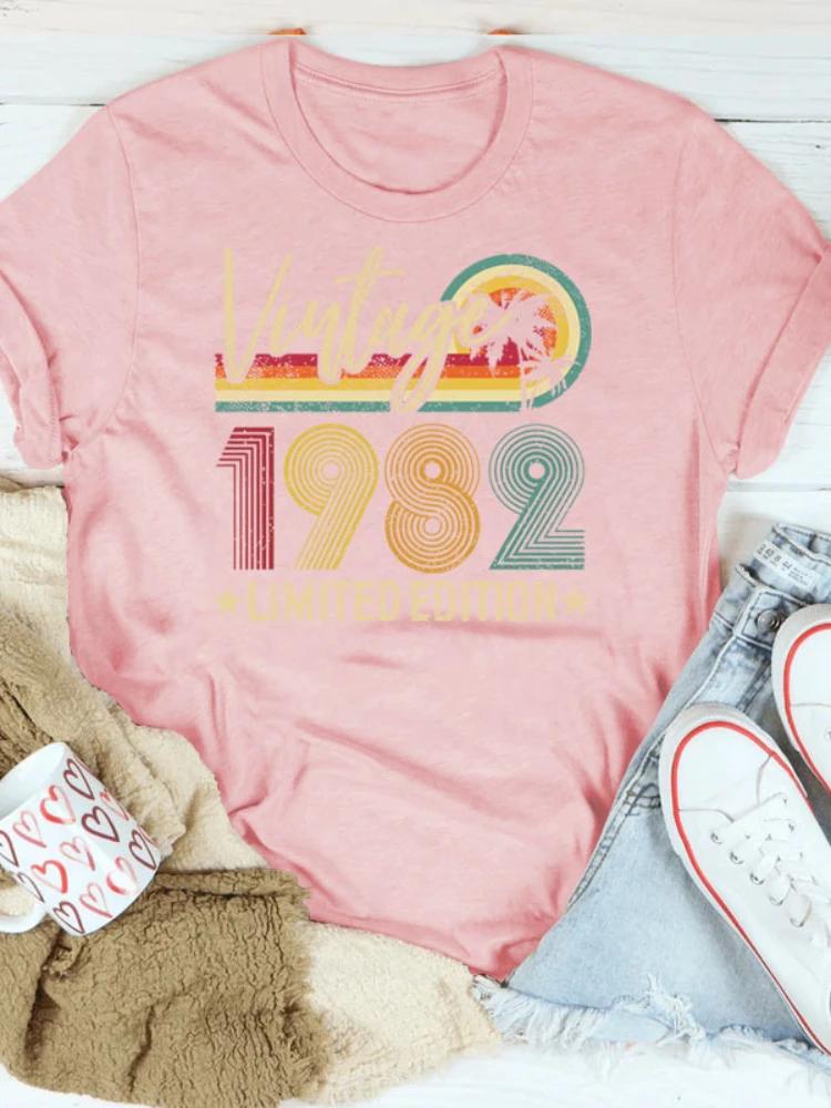 Vintage 1982 Limited Edition Print WoUnisex T Shirt Short Sleeve O Neck Loose WoUnisex Tshirt Ladies Tee Shirt Tops Camisetas Mujer