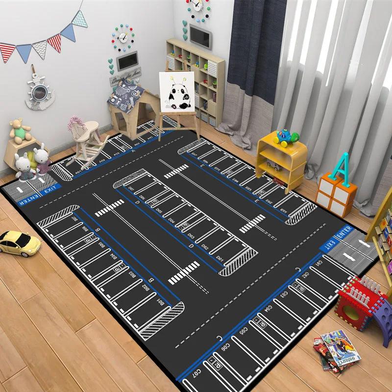 Kids Car Park Theme Crawling Carpets for Living Room Decoration Kids Bedroom Home Decor Sofa Carpet Non Slip Area Rug Floor Mat