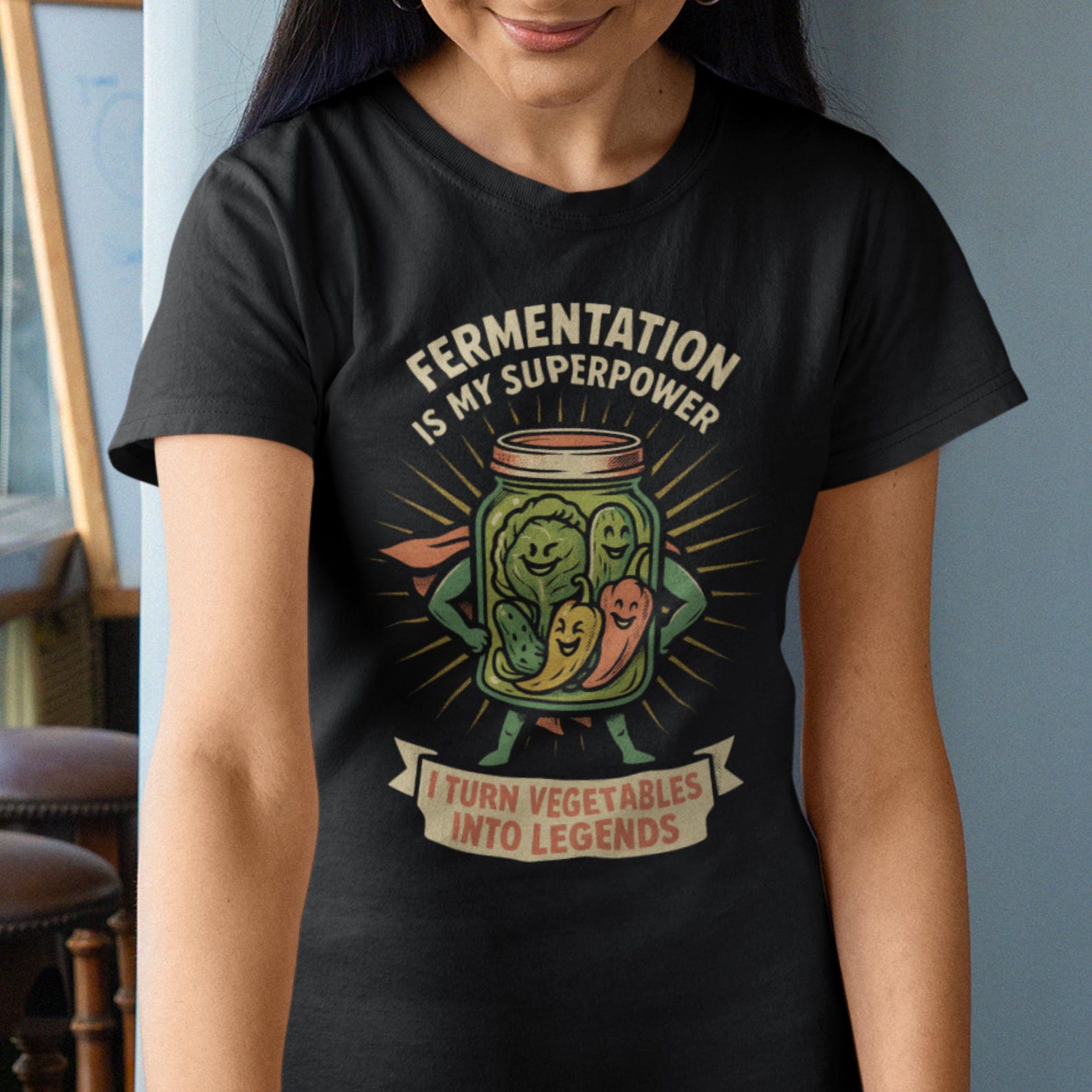 Fermentation Is My Superpower T Shirt | Funny Fermenting Veggie Tee | Womens Gildan 64000L Shirt S
