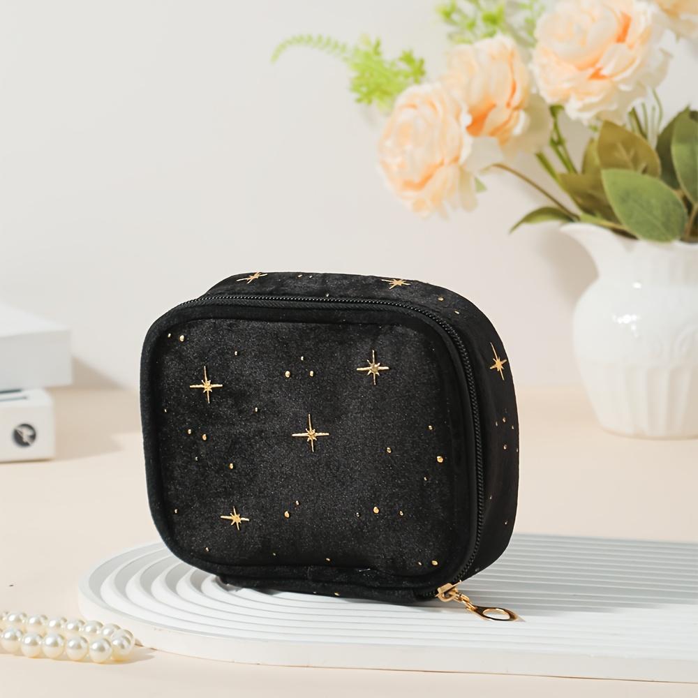 NEW Sparkling Star Velvet Makeup Bag, Large Capacity Multi-Use Pouch with Golden Zipper for Makeup Coins, 4 Colors