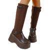 Retro French Black Platform Boots Women's 2025 New Autumn Small Fat Mm Thin and Heightened Knight Boots