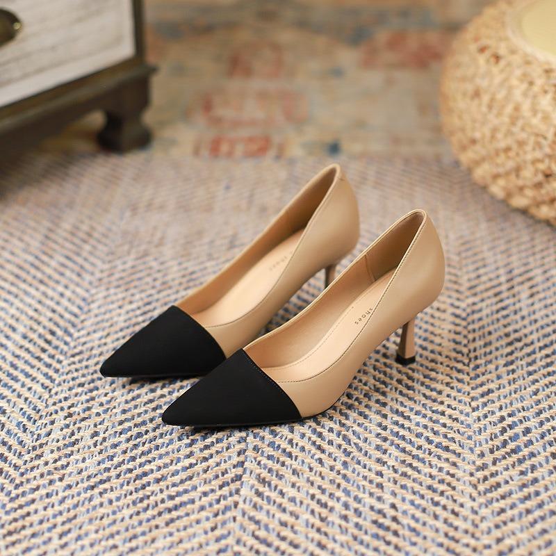 7-High heels summer new color matching stiletto single shoes women's commuting shallow mouth pointed women's shoes