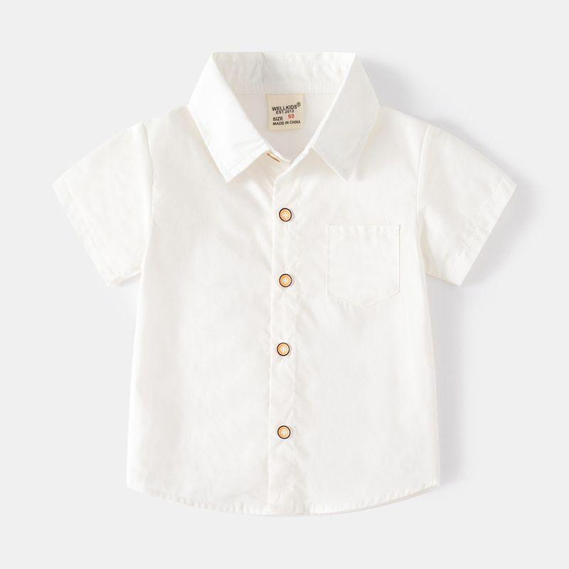 And Cool Boys' Short-Sleeved Shirts with Lapels, Kidsren's Shirts, Korean Style Summer Solid Color Cotton Tops for Small and Medium-Sized Kidsren