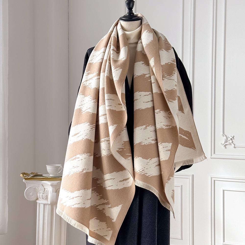 Black and White Striped Shawl, Double-sided Imitation Cashmere Scarf, Elegant Temperament Cloak, Thickened Thermal Air-conditioned Room Blanket