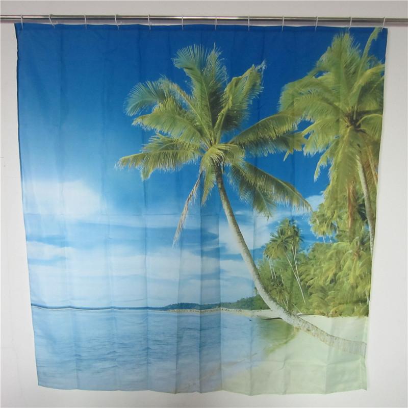 Beach 18x18m Hawaii Coconut Printed Bathroom Waterproof Polyester  Thicken Curtain Shower