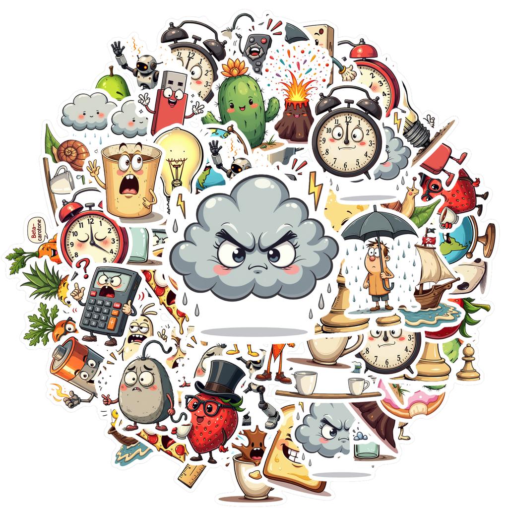 35pcs-70pcs Humorous Objects Decals Playful Food Teacher Reward Stickers DIY Stickers For Car Sticker Suitcase Phone