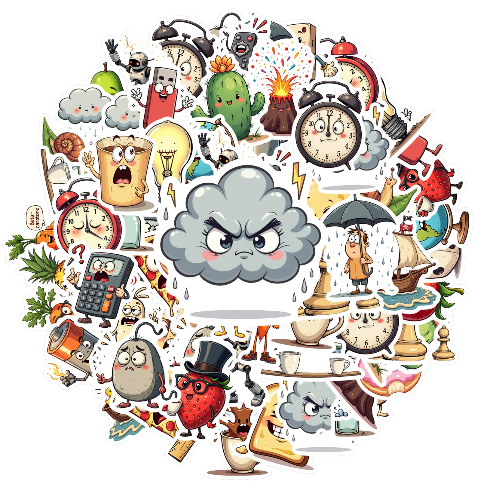 35pcs-70pcs Humorous Objects Decals Playful Food Teacher Reward Stickers DIY Stickers For Car Sticker Suitcase Phone