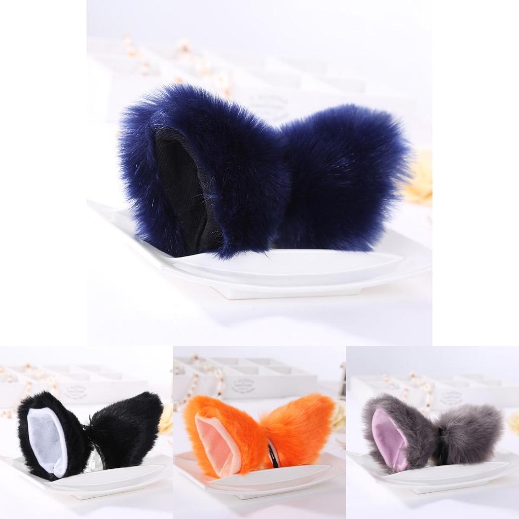 Luxurious Faux Fur Cat Fox Long Fur Ears Costume Hair Clip For Halloween Cosplay Parties