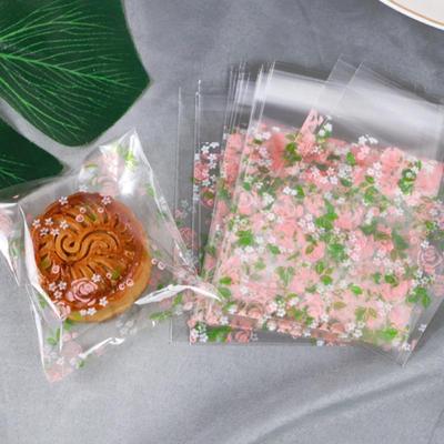 100pcs/pack Transparent Gift Bag Self-adhesive Rose Pattern Plastic Bag Perfect For Candies Cookies