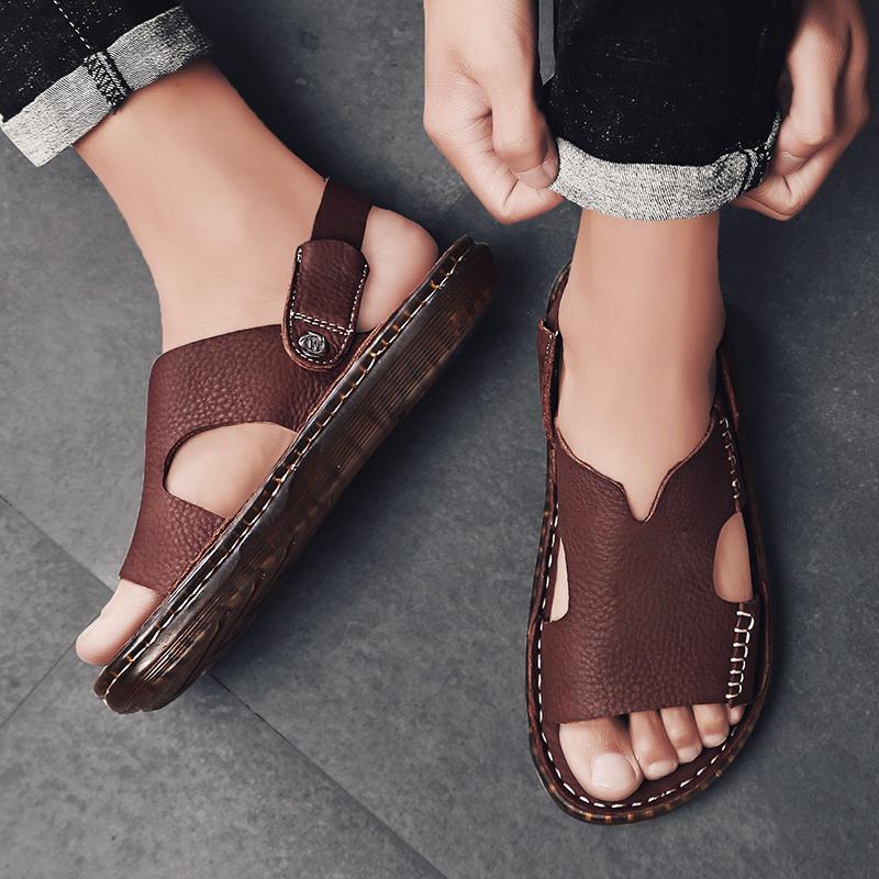 Fashion 2025 Business Casual Shoes Genuine Leather Jelly Sole Sandals Men Anti-Slip Soft Sole Slippers Breathable Slip-On Dress Sandals