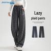 Jeanswest Women's Plaid Loose Wide-Leg Casual Pants