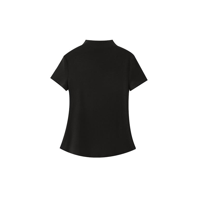 Damen High-Neck Kurzarm Schlankmachendes T-Shirt - Unifarbenes Überziehshirt
