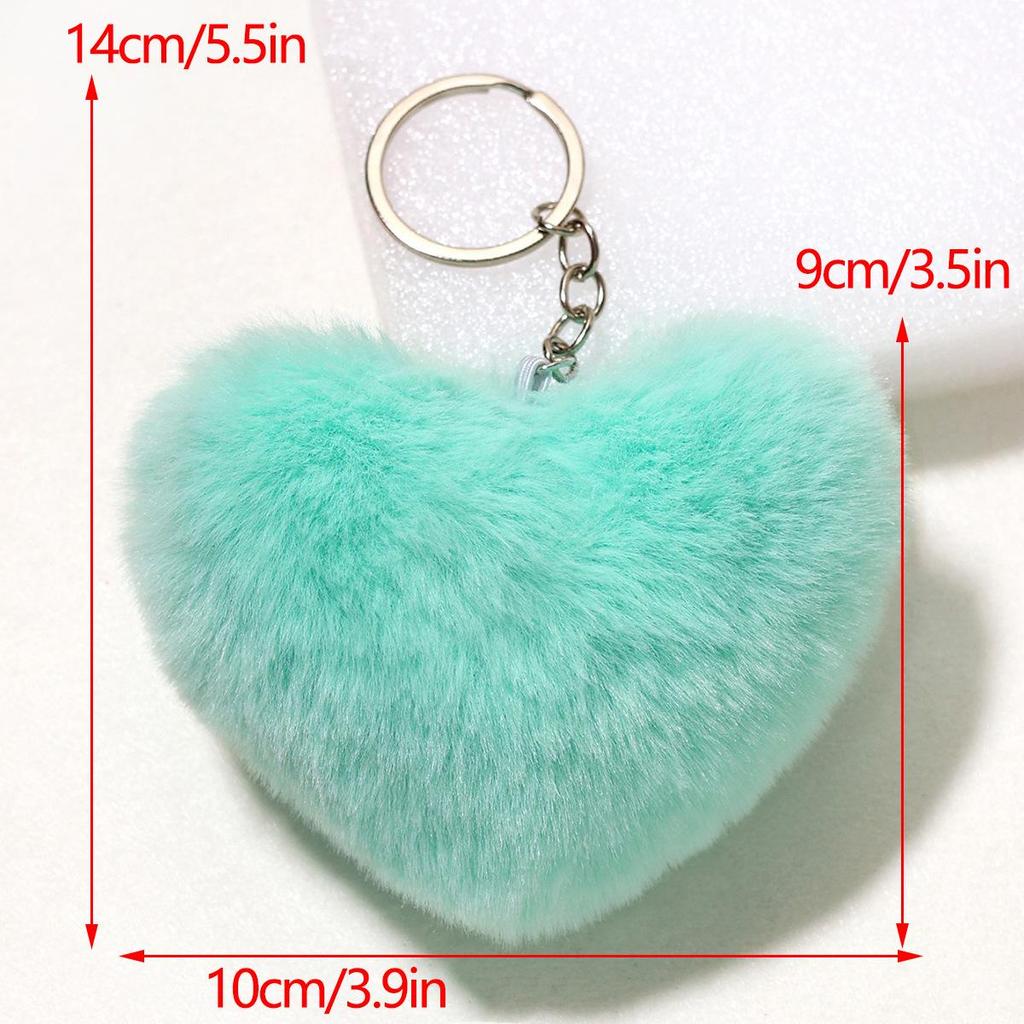 Duolingo Faux Rex Rabbit Fur Heart Keychain: Cute Pendant for Bags & Cars