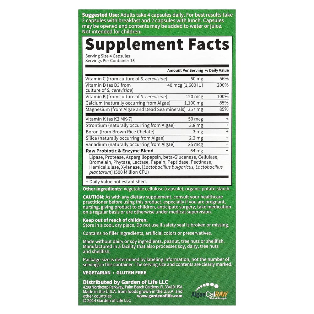 Garden of Life Vitamin Code RAW Calcium Gemüsekapseln, 60 Stück