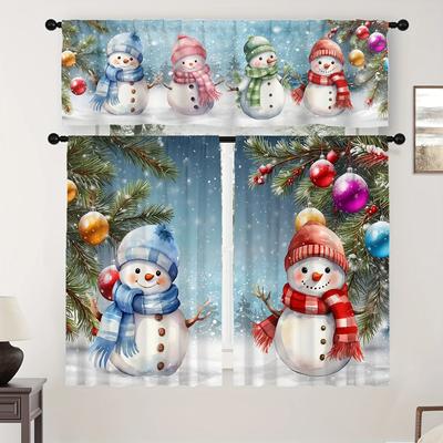 Christmas Snowman Decorative Curtain, Light-Filtering Drape, Kitchen, Living Room, Office, Bedroom, Rod Pocket Design, Decor