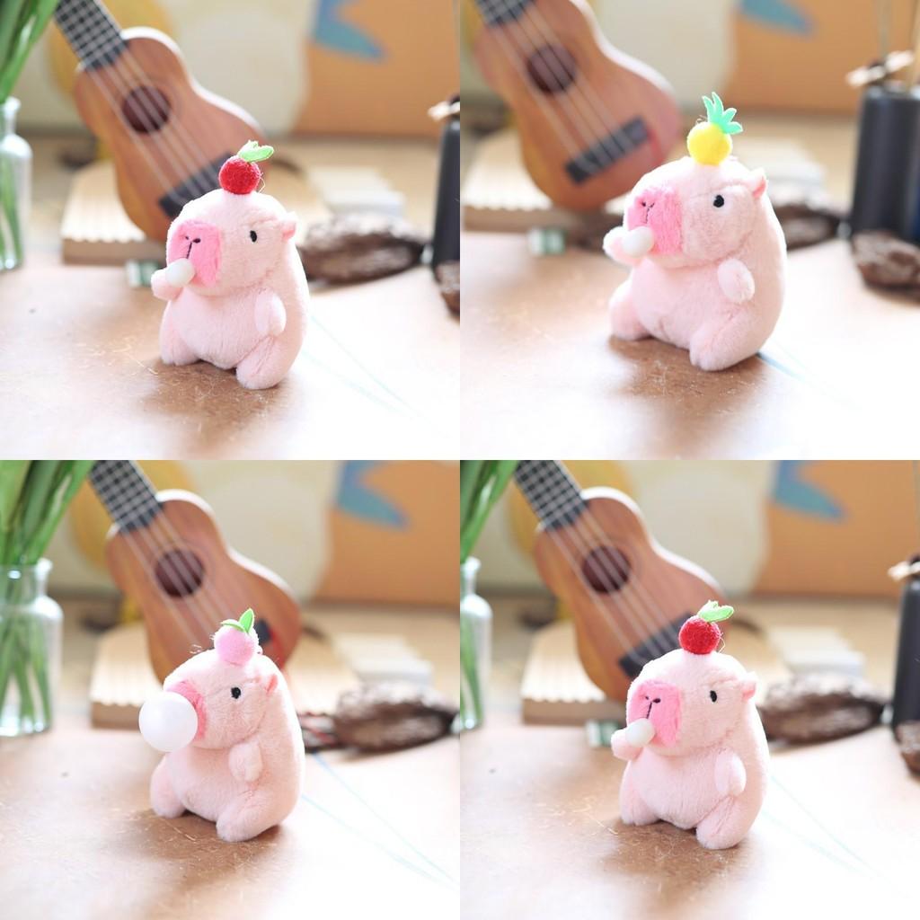 Adorable Cute Bubble Blowing Capybara Plush Toy Keychain Soft Stuffed Animal In Yellow Red Pink