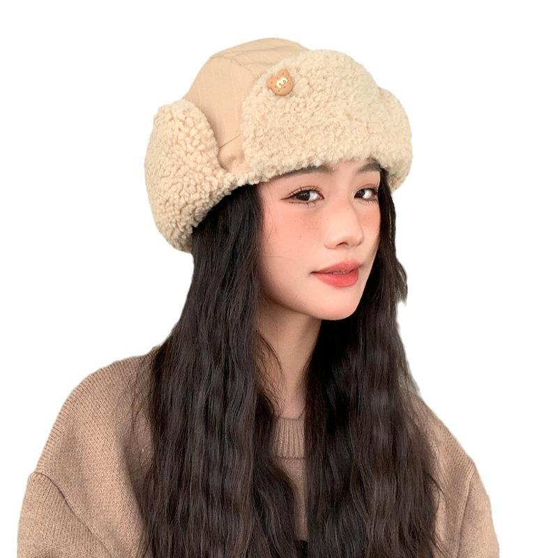 Herfst- en wintermuts dames M beer lamsvacht winter warm buiten koud beschermend oorklep dik