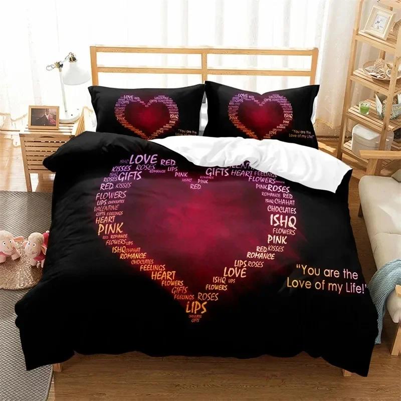 3D Love Heart Romantic Theme Valentine's Day Bedding Set Boys Girls Twin Queen Size Duvet Cover Pillowcase Bed Kids Adult