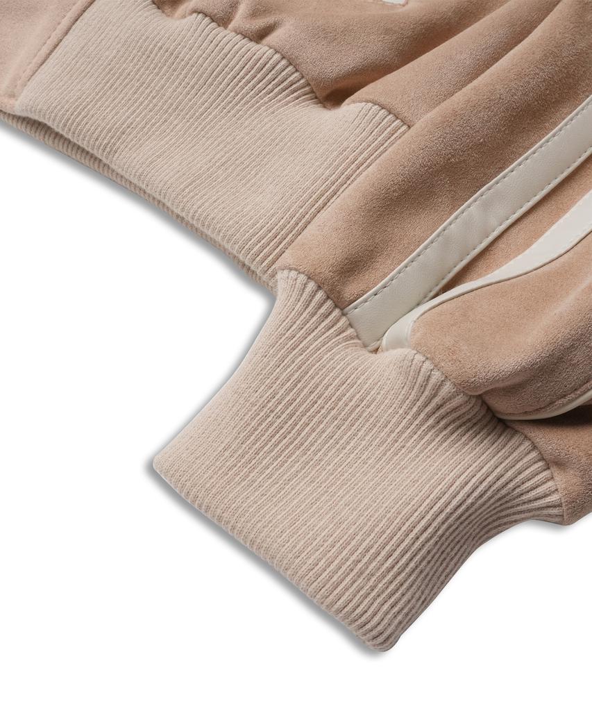 Doffsept Vegan Leather Suede Varsity Jacket In Beige