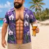 Funny 3D Print Muscle Belly Graphic T Shirt Men Hawaii Floral Leaf Pattern Casual Summer Short Sleeve Tops Beach Trip Pool Party