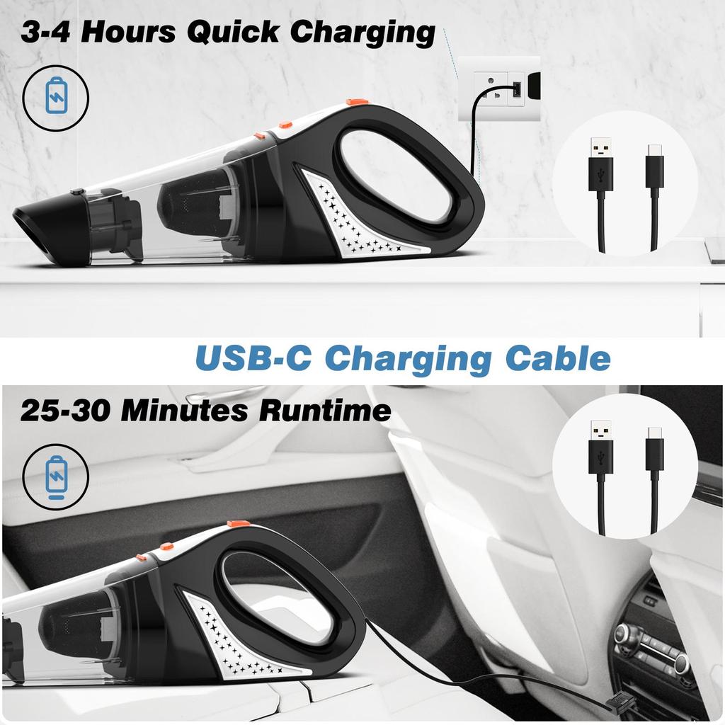 Handheld Vacuum Cordless Car Vacuum Cleaner Rechargeable Lightweight Hand Held Small Portable Vac with USB-C Cable for Home, Car