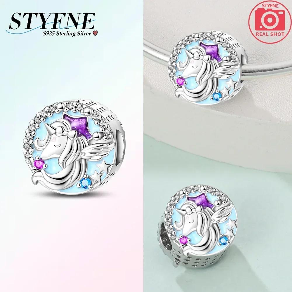 Exquisite Pink Color Charms Beads Copper Cute Girl Wonderland Unicorn Colour Heart Shape Pendant Fit Bangle Bracelet Jewelry