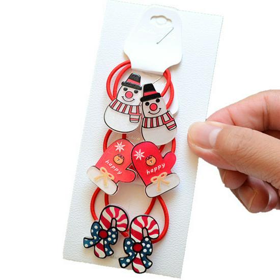 2022 Christmas Holiday Hair Accessories Set: Red Rubber Band, Resin Acrylic Side Clip, Baby Bangs Clip