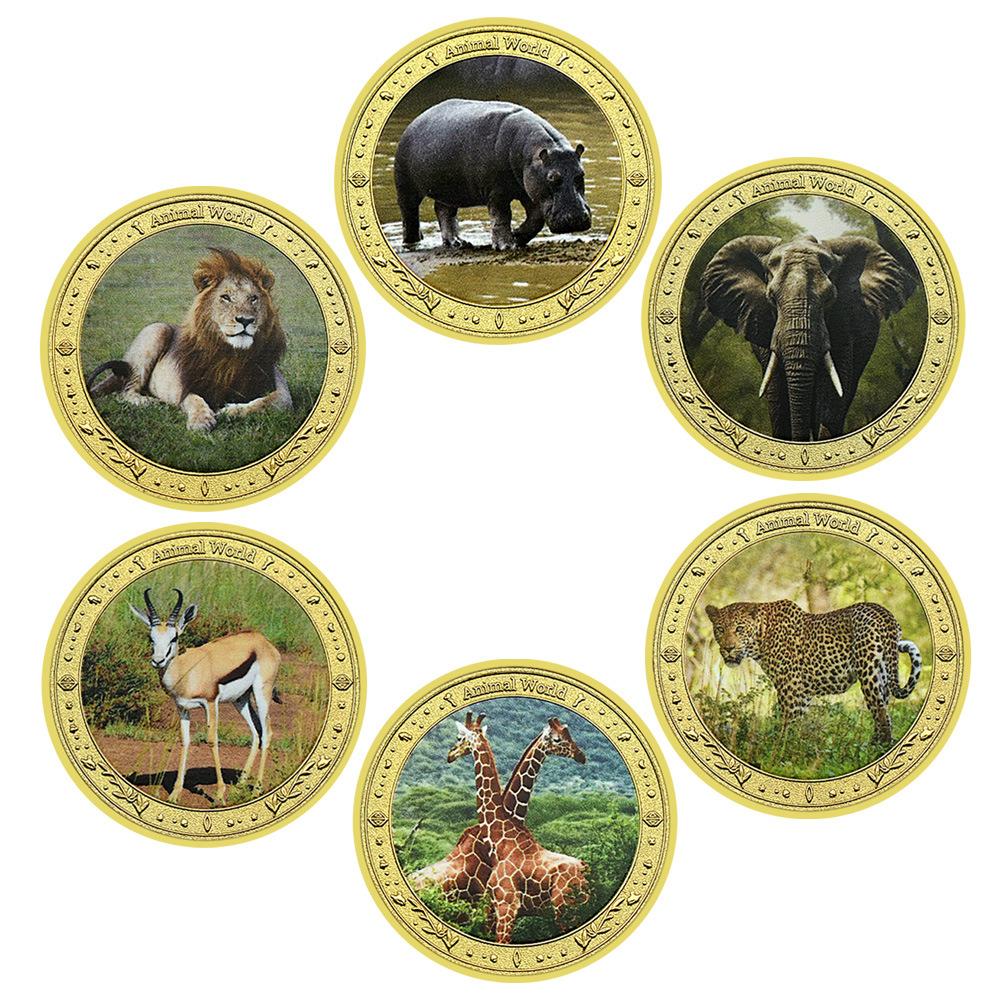 Six Colored Animal Collection Commemorative Coins, Collection Gifts, Commemorative Medals, and Badges, Gift Box Set