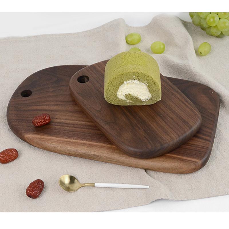 1pc Oval Wood Cutting Board, Solid Wood Black Walnut Wooden Chopping Boards for Bread, Vegetables & Fruits, Dinner Cheese Board with Hole,4 Size