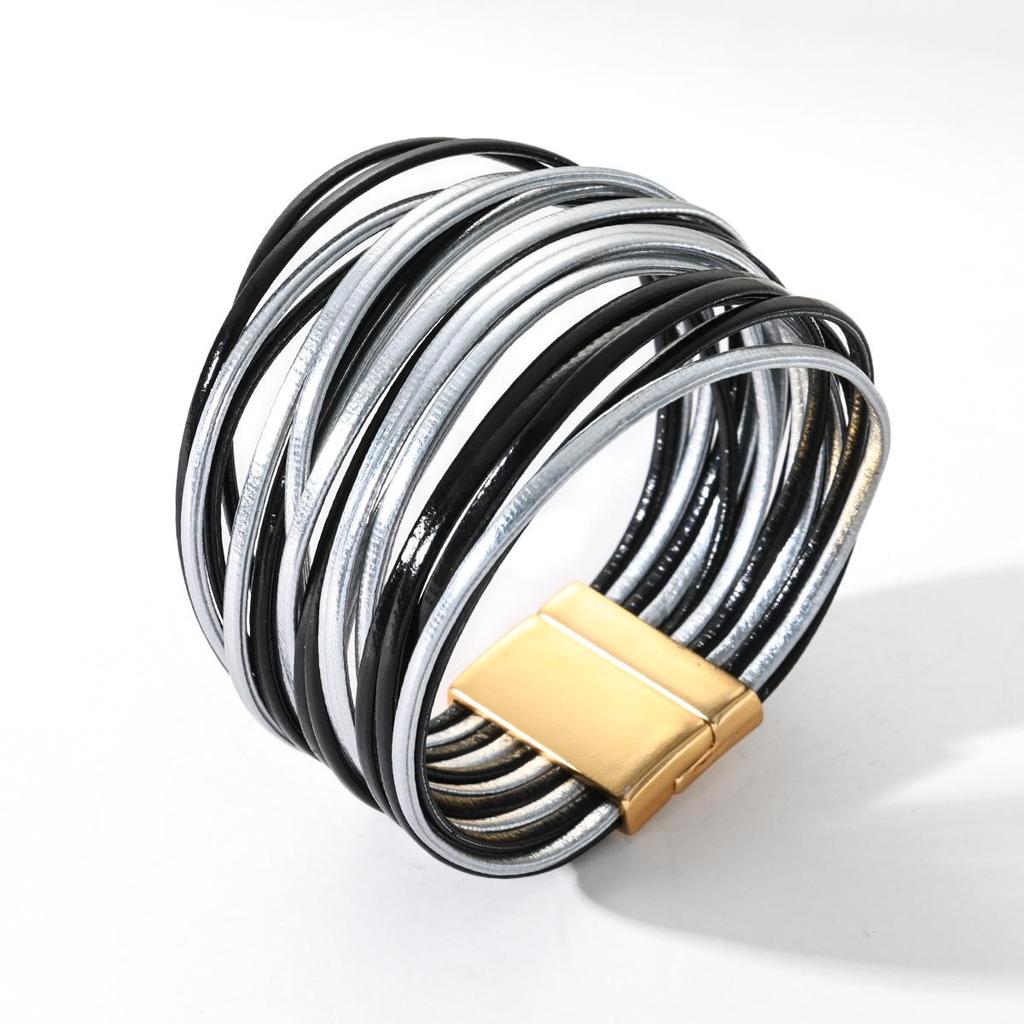 Bracciale da Donna Impilabile Multi-Strato in Ecopelle PU - Design Versatile, Antistatico