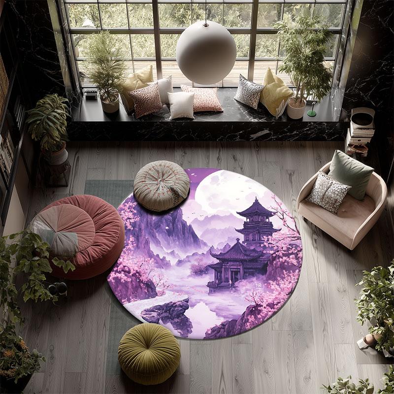 Purple Pattern Round rug,Carpet Rug for Living Room Bedroom Playroom ,Non-slip Floor Mat,Holiday Gifts and Birthday Gifts.