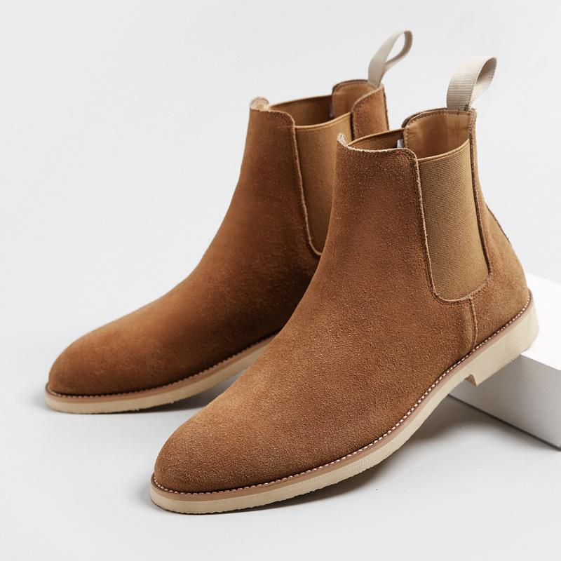 Fashion Men's Chelsea Boots British Style Ankle Boots Suede Genuine Leather Boot New High-top Boots for Men Classic Business Dress Botas