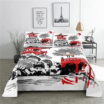 Stile Giappone 0.91.21.51.82.0m Moda Stampa Digitale Poliestere Lenzuolo Piano da Letto con Federa per Set Biancheria da Letto da Donna