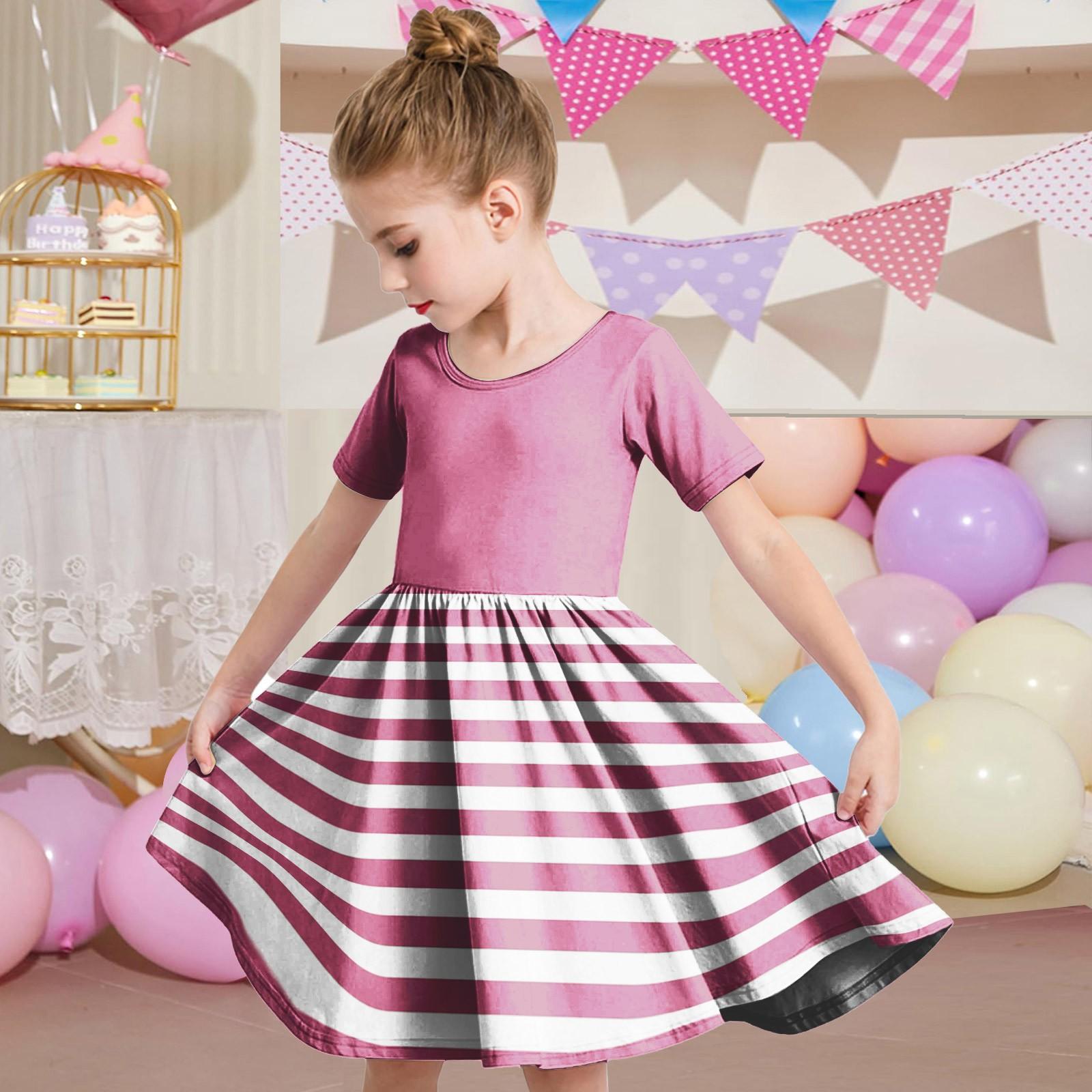 

Летнее платье для девочек, платье для малышей, однотонное повседневное платье-футболка с коротким рукавом А-силуэта 160 розовый