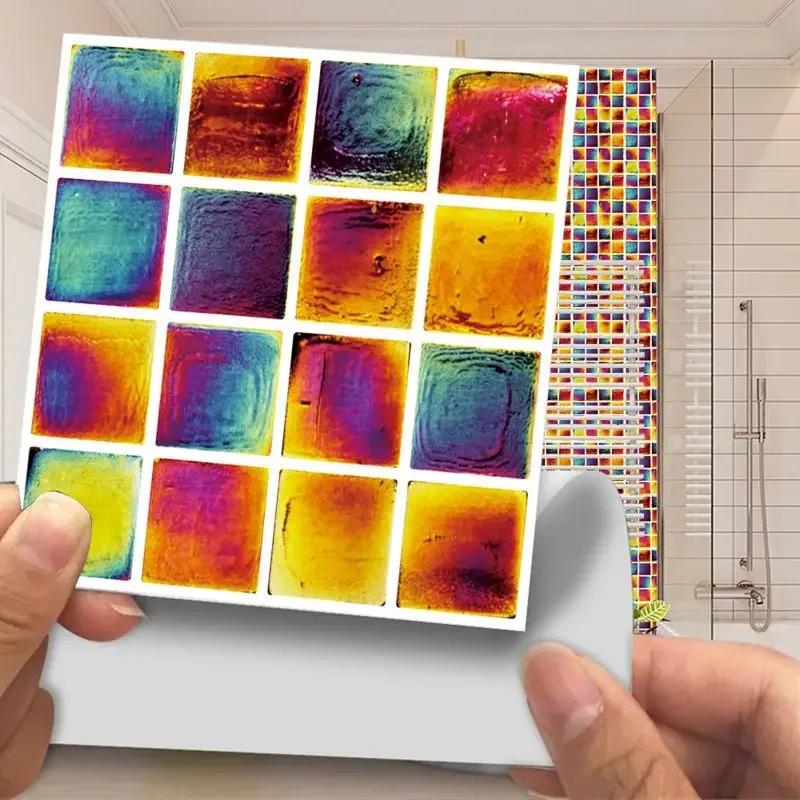 10pcs 3D Crystal Tile Stickers DIY Waterproof Self-Adhesive Wall, DIY Stickers for Home Decor Living Room Bathroom Kitchen Decor