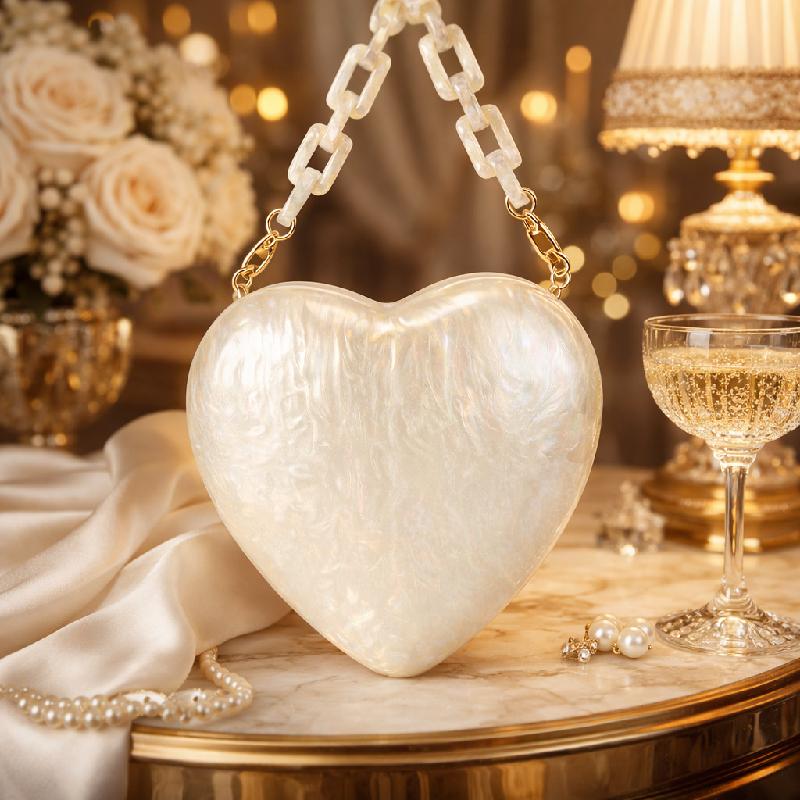 

Wedding Bag Crossbody Chain Clutch Evening Heart Shape Acrylic New Arrival Banquet Shoulder Off-white Fashion Women s Wallets 20.5x8x20cm