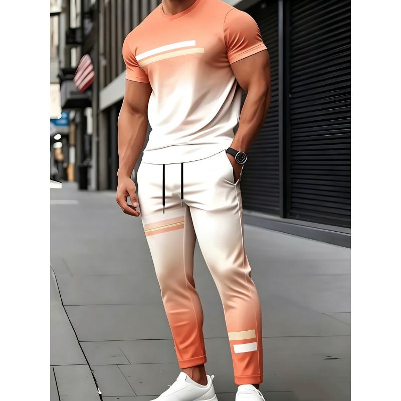 [Men's T-Shirt & Pants Set] Men's Short Sleeve Round Neck T-Shirt And Pants Set - 3D Print Casual Elegant Design