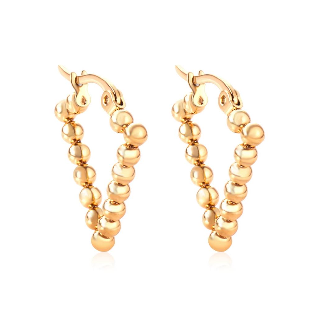 High-End European and American Stainless Steel Hoop Earrings with Steel Beads