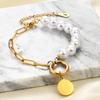 European & American Simple Faux Pearl Tag Pendant Bracelet with Laser-Engraved Logo