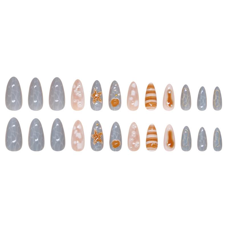 Nail Patch Removable Nail Ocean False Nail Beach Shell Wearing Nail Three-dimensional Pearl Diamond 24 pieces