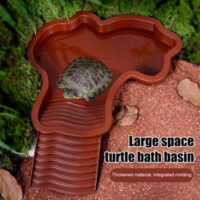 Tortoise Water Bowl with Ramp 2-in-1 Large Reptile Feeding Dish Bathing Pool