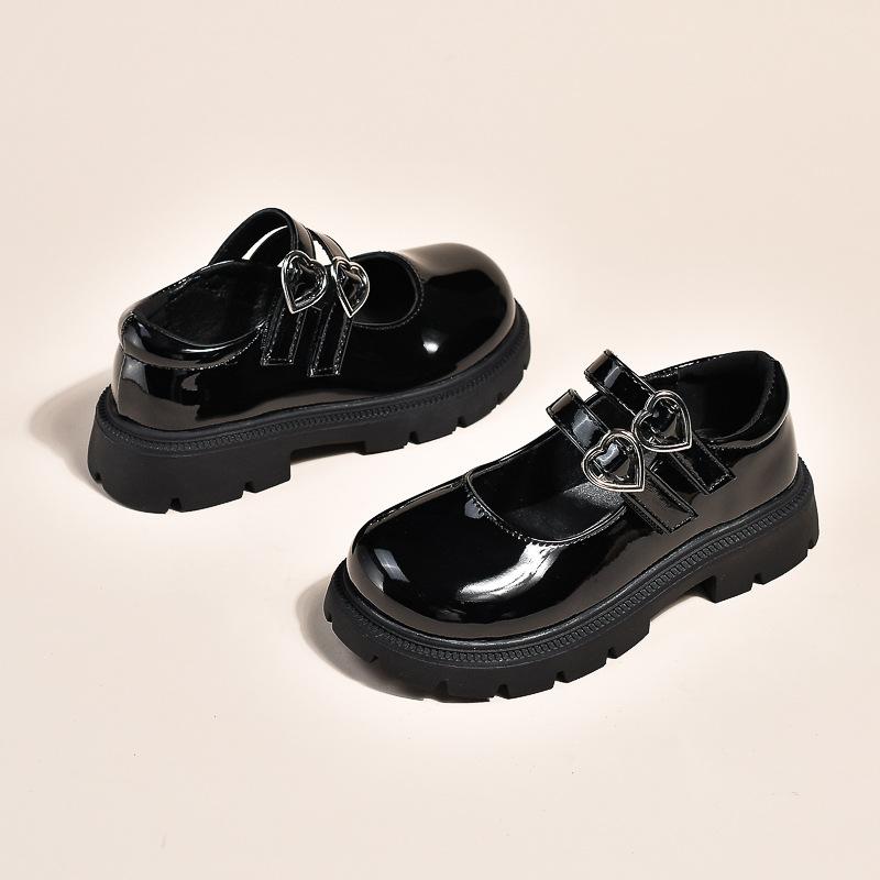 

Girls Leather Shoes for Party Wedding Glossy Matte Children Performance Shoes with Love Big Kids Princess Mary Jane Shoes 26