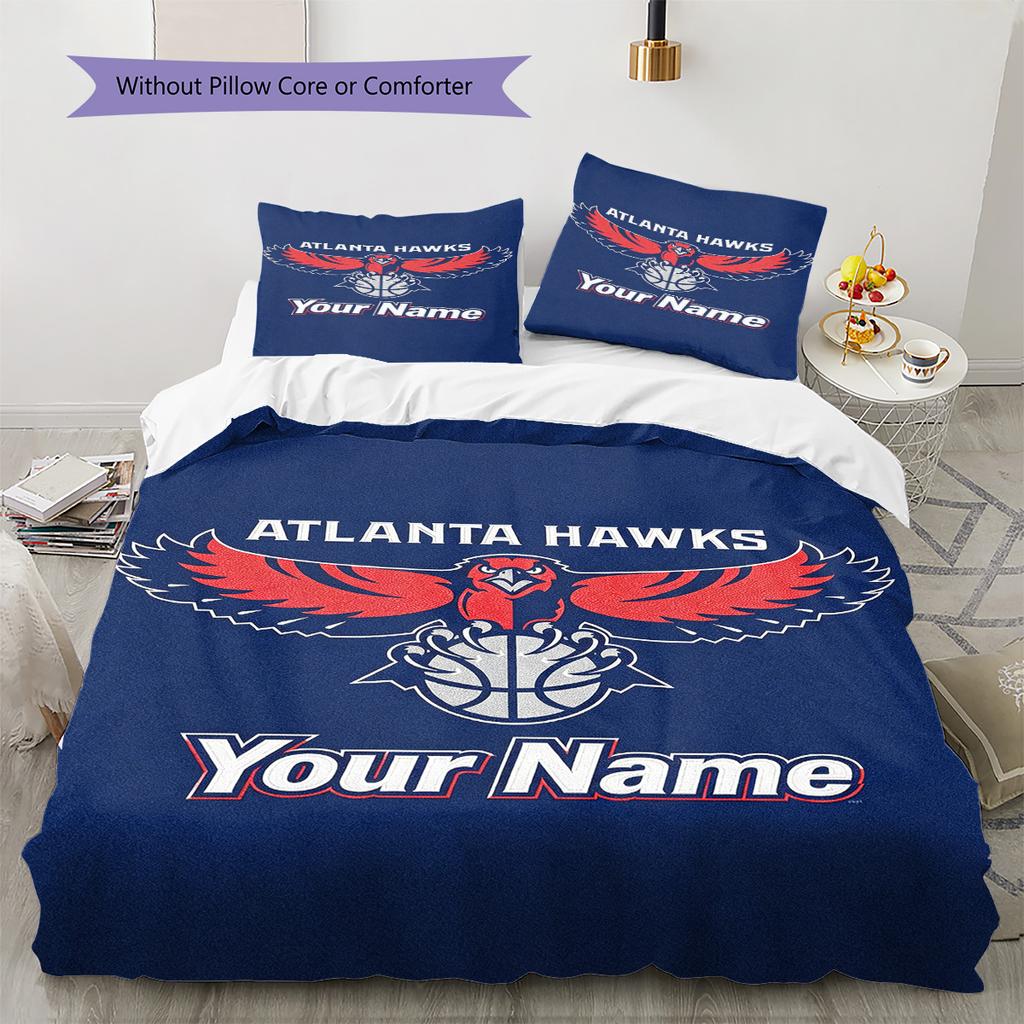 Name Custom Atlanta hawks Logo Pattern Bedding Set Quilt Cover Pillowcase Home Decor Gift (1 * duvet cover + 2 * pillowcase, without core)