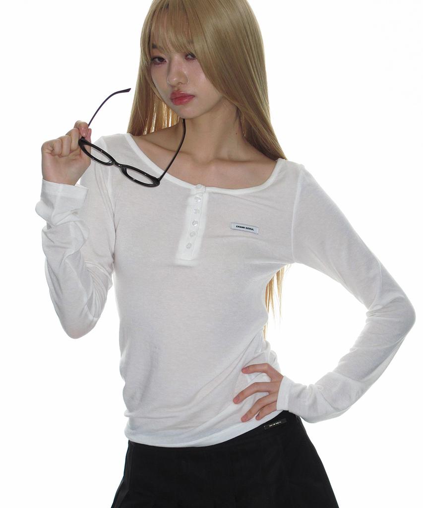 CRANK Basic Henley Neck Top_White