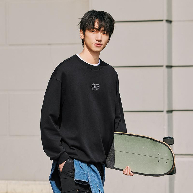 Li-Ning Plain Logo Round Neck Pullover Sweatshirt Unisex sweatshirt Black AWDU793-4