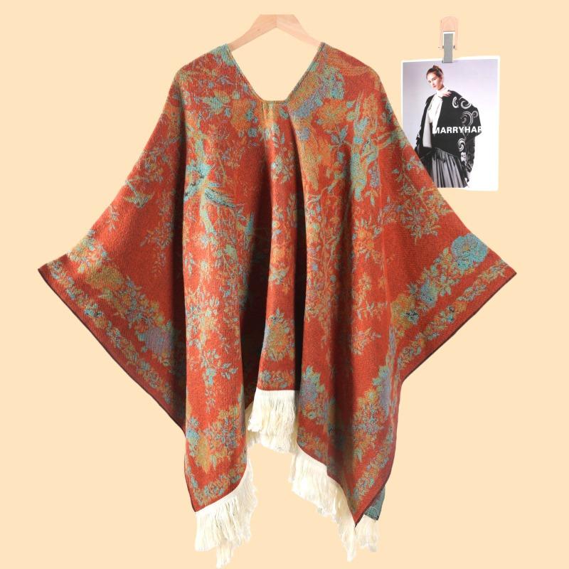 

New pastoral floral women s thickened large shawl cape autumn and winter ancient rhyme jacquard warm outer shawl 135*155CM