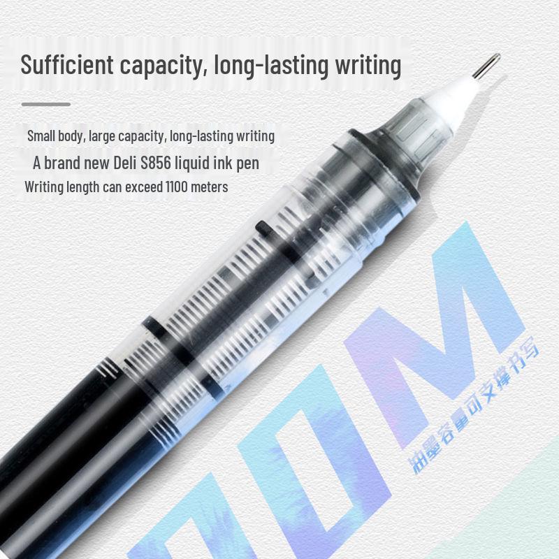 Deli S856 Quick-Dry 0.5 Black Rollerball Pen for Students - Full Needle Tube, Water-Based Ink