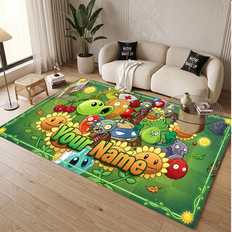 Tappeto in Cristallo Velluto con Testo Nome Personalizzato, Piante contro. Tappeto Decorativo Morbido Peluche Antiscivolo a Tema Zombie