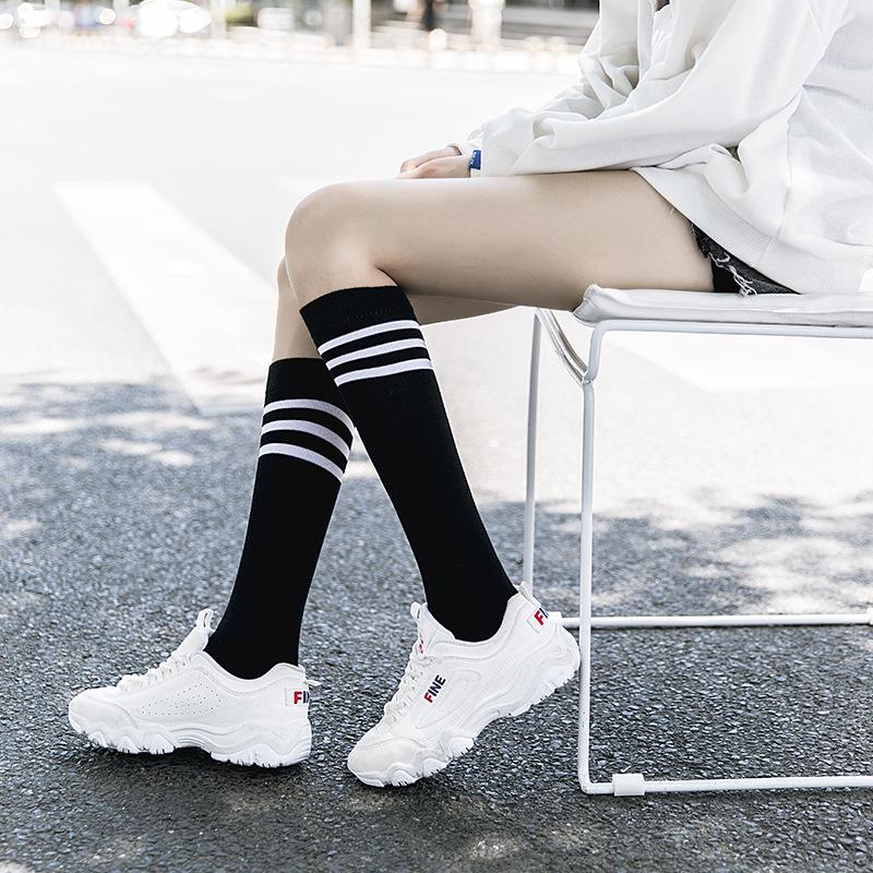 Socks Women'S Autumn And Winter Pile Socks Knee Socks Japan And Korea Half Leg Cotton Socks Three Bar Calf High Tube Socks Long Socks Women'S Socks